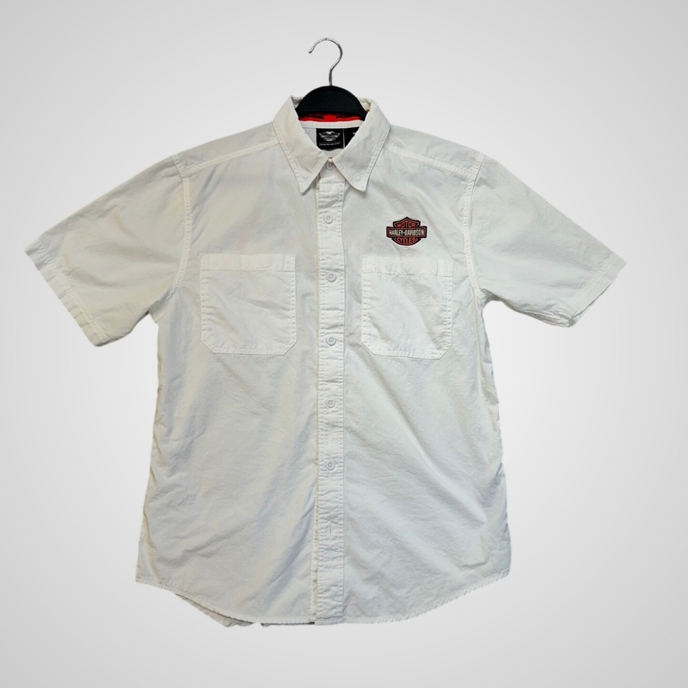 Harley-Davidson Button‎ Up Shirt Mens Medium White Excellent Embroidered